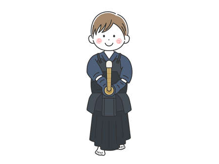 Illustration of a man wearing a kendo dress and holding upのイラスト素材