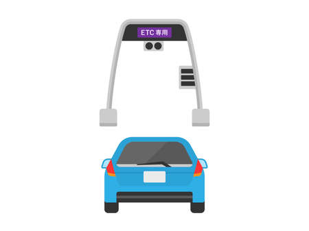 Illustration of a car passing through the ETC gate of a highwayのイラスト素材