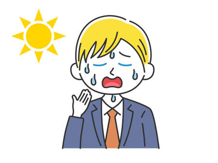 Illustration of a white businessman sweating in the heatのイラスト素材