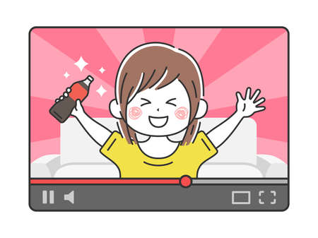 Illustration of a woman streaming a videoのイラスト素材