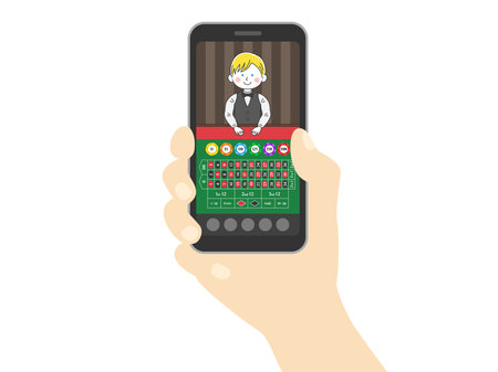 Illustration of a person playing an online casino on a smartphoneのイラスト素材