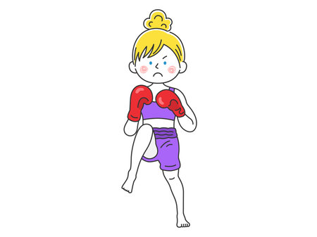Illustration of a white woman in a kickboxerのイラスト素材