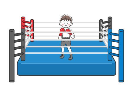 Illustration of a male boxer posing in a fighting pose on a boxing ringのイラスト素材