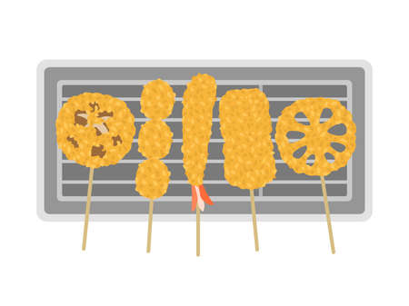 Illustration of a skewer cutlet set on a tray plateのイラスト素材