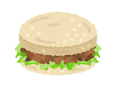 Illustration of a grilled meat and lettuce rice burgerのイラスト素材