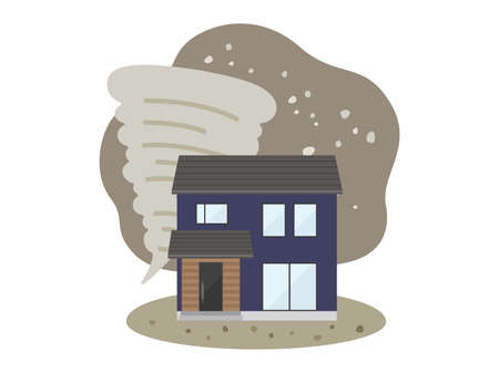 Illustration of a detached house damaged by a tornadoのイラスト素材