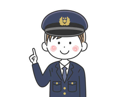 Illustration of the upper body of a male police officer pointing to explain with a fingerのイラスト素材