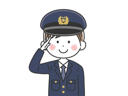 Illustration of the upper body of a male police officer giving a saluteのイラスト素材