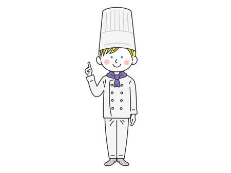 Illustration of a white male chef pointing a fingerのイラスト素材