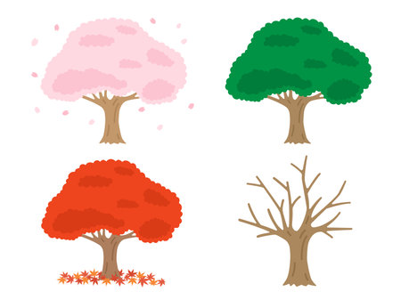 Seasonal Tree Illustration Setのイラスト素材