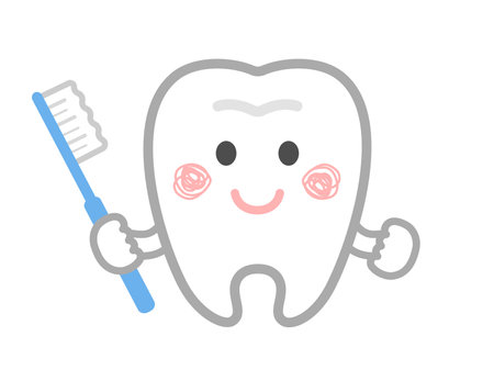 Illustration of a toothbrush character holding a toothbrushのイラスト素材