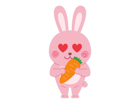 Illustration of a rabbit character with carrots, eyes with heartsのイラスト素材