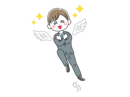 Illustration of a young businessman feeling rising to the heavensのイラスト素材