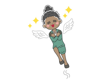 Illustration of a black business woman who feels like rising to heavenのイラスト素材