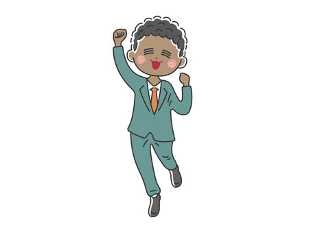 Illustration of black businessman happy in guts poseのイラスト素材