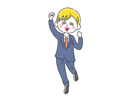Illustration of white businessman delighting in guts poseのイラスト素材