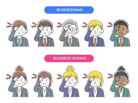 Illustration set of businessman with headacheのイラスト素材
