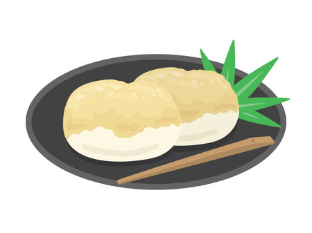 Illustration of kinako mochi served on a plateのイラスト素材