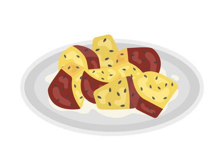 Illustration of a university potato served on a plateのイラスト素材
