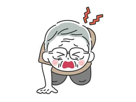 Illustration of an elderly man who cannot stand up due to back painのイラスト素材