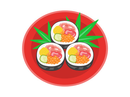 Illustration of Ehomaki served on a plateのイラスト素材