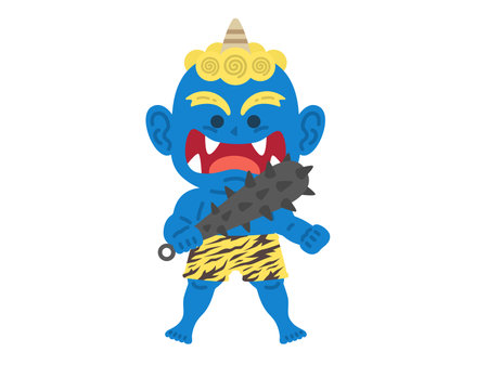 Holding a metal rod, illustration of a blue demon characterのイラスト素材