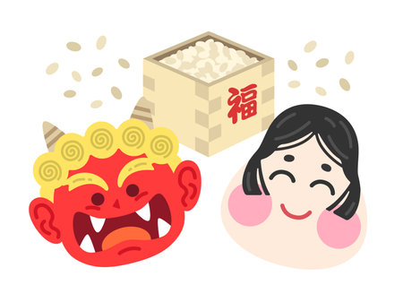 Illustration of the demon of Setsubun and the god of fortuneのイラスト素材