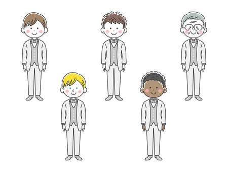 Illustration set of men wearing white tuxedosのイラスト素材
