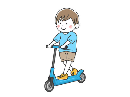 Riding a kick skater, illustration of a boyのイラスト素材