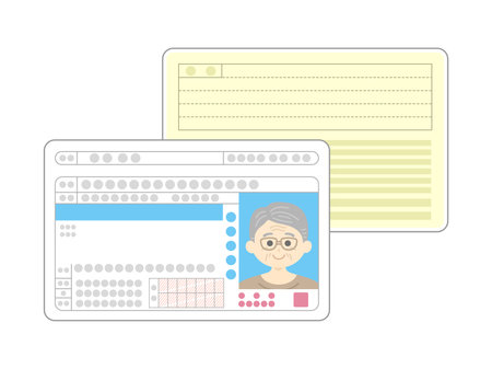 Illustration of an elderly man on both sides of an ordinary driver's licenseのイラスト素材