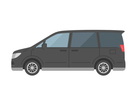 Illustration of a black minivan car seen from the sideのイラスト素材