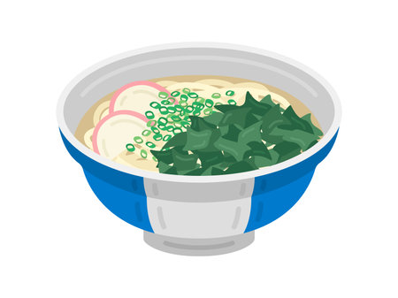 Illustration of wakame udon in a bowlのイラスト素材