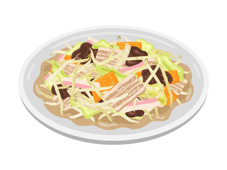 Illustration of stir-fried vegetables served on a plateのイラスト素材