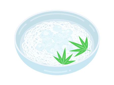 Illustration of somen noodles served on a plate in ice waterのイラスト素材