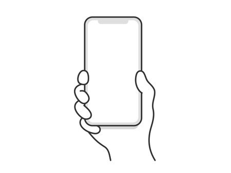 Illustration of a person holding a smartphone on a white LCD screenのイラスト素材