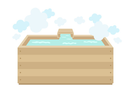 Illustration of a cypress bath with hot waterのイラスト素材