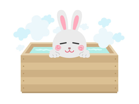 Illustration of a white rabbit in a cypress bathのイラスト素材