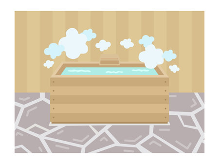 Illustration of a cypress bath in an innのイラスト素材