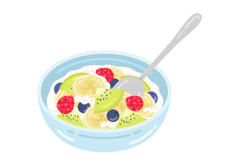 Illustration of fruit yogurt on a plateのイラスト素材