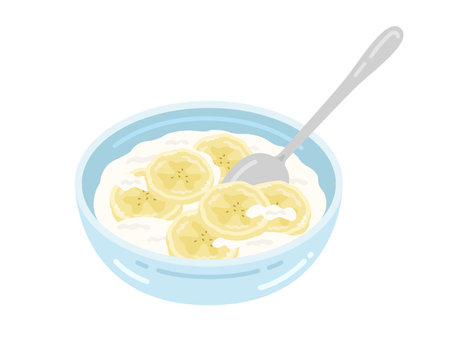 Illustration of banana yogurt served on a plateのイラスト素材