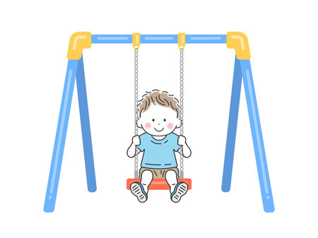 Illustration of a boy riding a swingのイラスト素材