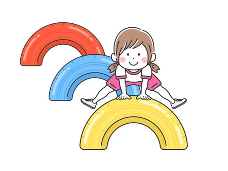 Illustration of a girl playing with tire playground equipmentのイラスト素材