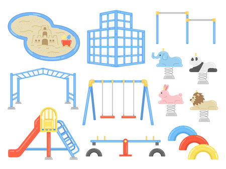 Illustration set of playground equipment in the parkのイラスト素材