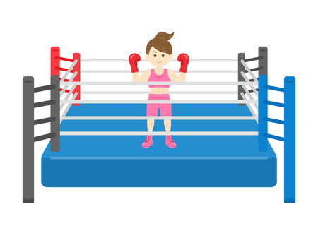Illustration of female boxer standing in boxing ringのイラスト素材