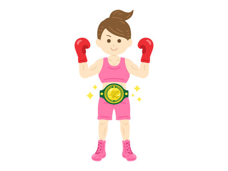 Illustration of a female boxer wearing a champion beltのイラスト素材