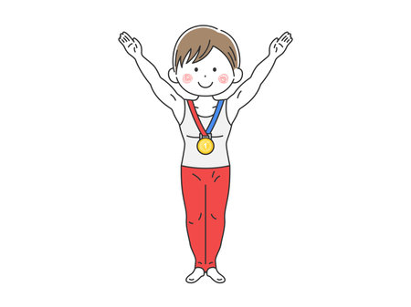 Illustration of a male gymnast wearing a gold medalのイラスト素材