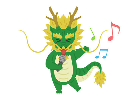 Illustration of a dragon character singing enthusiastically at karaokeのイラスト素材