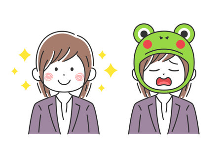 Illustration of the phenomenon of frogification of a business womanのイラスト素材