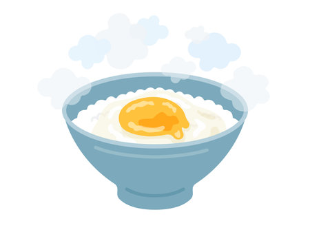Illustration of freshly cooked rice with eggs served in a bowlのイラスト素材