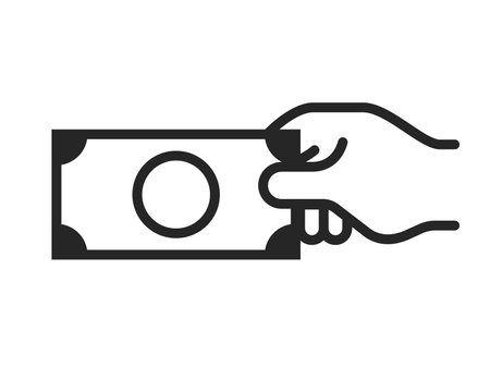Illustration of hand icon (line drawing) holding banknoteのイラスト素材